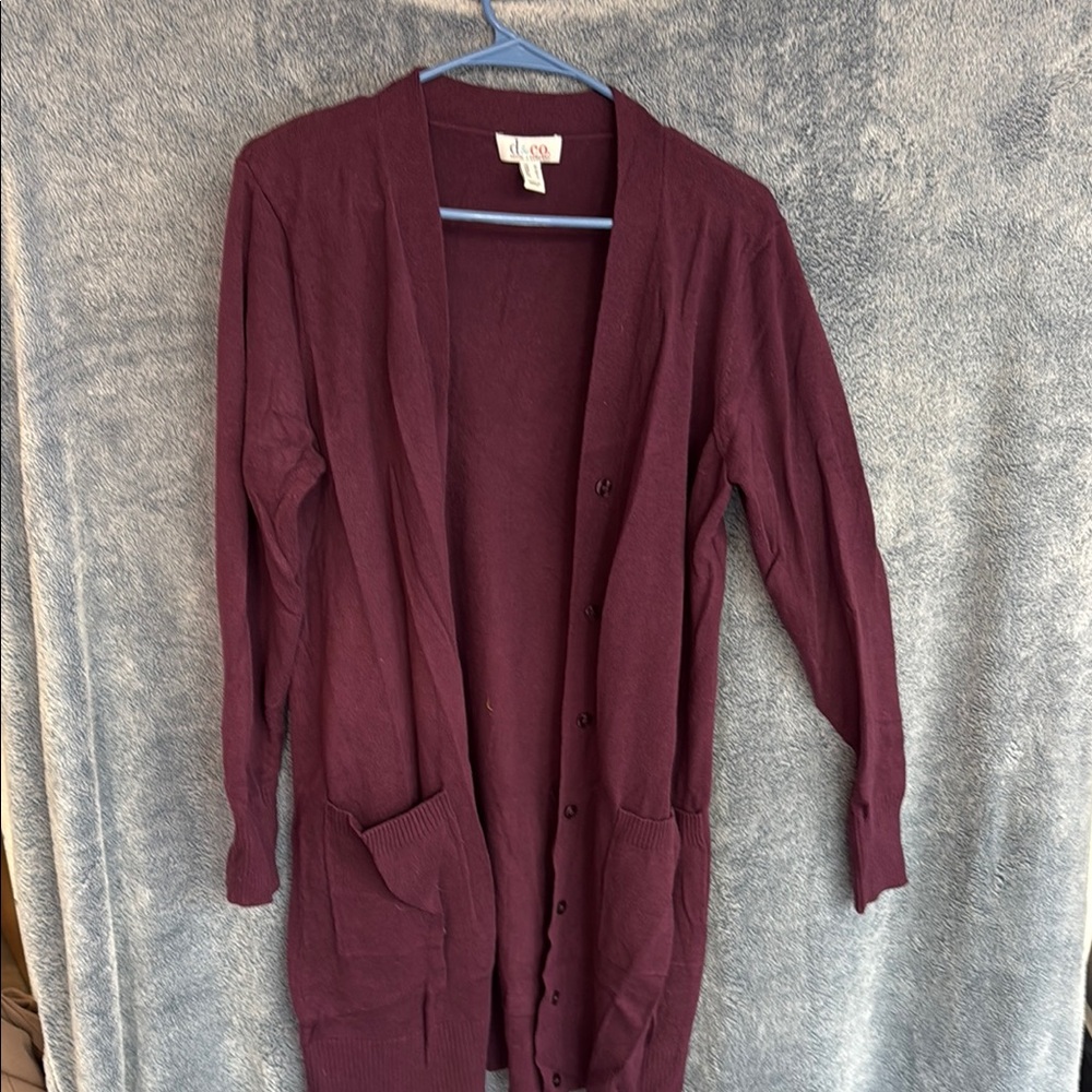 Purple Knit Cardigan with Relaxed Fit and Ribbed Cuffs